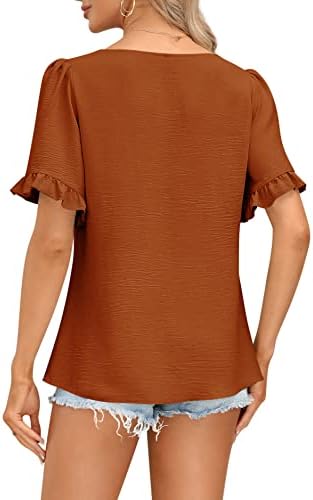 BZB נשים צמרות קיץ SQAURE צוואר פרעול חולצות שרוול חולצות Babydoll 2023 S-2xl
