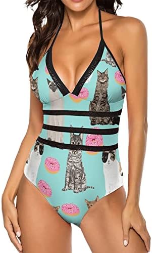 חתול וסופגניות נשים בגד ים חתיכה אחת בגדי ים אתלטיים ללא משענת בגדי ים טנקיני