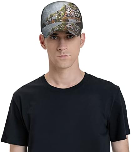 בציר בתי בהרים מודפס בייסבול כובע, מתכוונן אבא כובע, מתאים לכל מזג האוויר ריצה ופעילויות חוצות שחור
