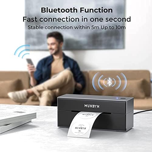 מדפסת תווית תרמית של Munbyn Bluetooth, מדפסת תווית משלוח 4x6 לחבילות משלוח, אלחוטית למשרד ביתי, תואמת ל- iOS,