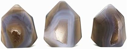 Ertiujg husong312 3pc אגת טבעית גיאודה גבייה גביש נקודת שרביט נקודת אבן חן מלוטשת אוסף קישוט