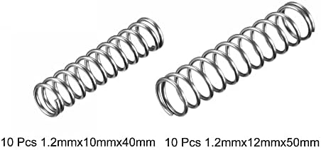 קפיצי דחיסת UXCell - 1.2x10x40 ממ/1.2x12x50 ממ סליל פלדה קפיצי קפיצים מורחבים, חבילה של 20