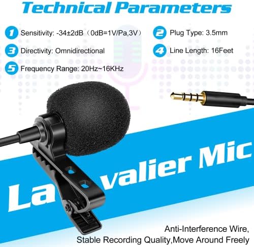מיקרופון דש Lavalier Professional Lavalier עבור Wiko View2 Plus תואם לטלפון או לאייפון או לבלוג