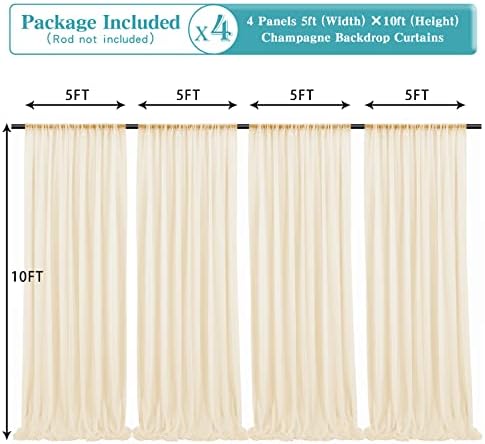 20 רגל 10 רגל שמפניה שיפון וילונות רקע למסיבת חתונה 4 פנלים 5 10 רגל קמטים שקופים משלוח גלימר שמפניה וילונות