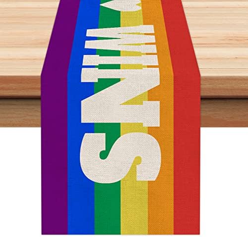 קישוטי גאווה של LGBTQ פסים קשת שולחן שולחן רץ 13 x 72 אינץ 'אהבה מנצחת