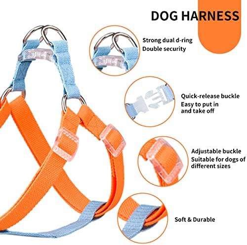 סט רצועות צווארון רתמה לכלבים-מתכוונן קל משקל ללא רתמה של קולר לכלבים-ידית מרופדת נוחה-לכלבים מגזע בינוני ריצה