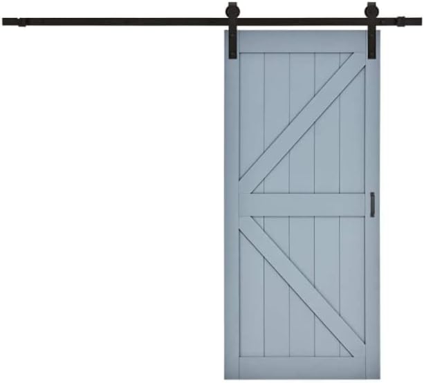 סולריג הזזה דלת אסם 36 × 84, לוח דלת אסם קדח מראש, צריך להרכיב, כלול חומרת דלת אסם, מסגרת K, אפר כחול