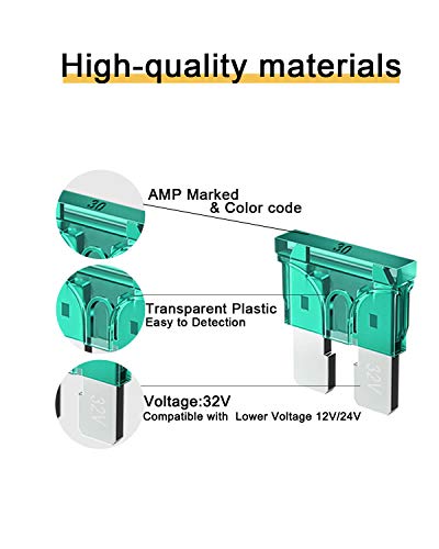50 יחידות 30A נתיכי רכב סטנדרטיים - 30 נתיכי רכב של 30 אמפר, נתיך להב 32 וולט עבור RV/משאית/SUV