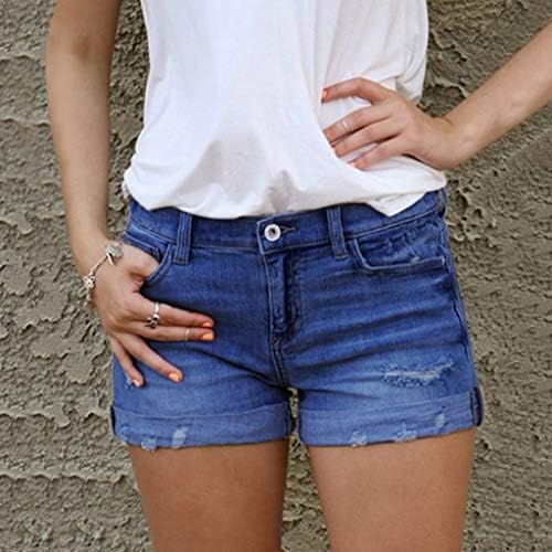 מכנסיים קצרים של ג'ינס קיץ לנשים מותניים גבוהים במצוקה קרועה במצוקה ג'ין מכנסיים קצרים מזדמנים