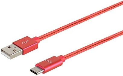 Monoprice USB 2.0 Type -C ל- Type -A מטען וסנכרן כבל ניילון -מצבין - 1.5 רגל - מחברי אלומיניום אדום, אדום, אדום