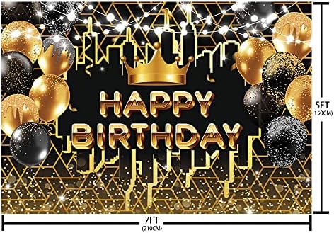 Sendy Sendy 7x5ft זהב שחור זהב שחור יום הולדת שמח לגברים נשים נצנצים בוקה ספוט בלונים עירון טקס רויאל