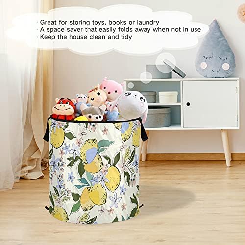 פרחי לימונים צבעוניים קופצים כביסה מכבסה עם סל אחסון מתקפל מכסה תיק כביסה מתקפל לארגון ביתי קמפינג