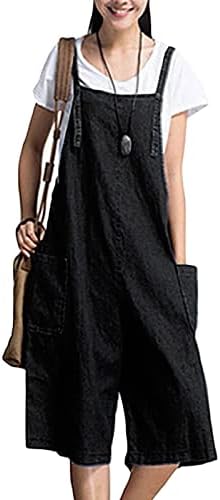 לנשים פלוס גודל כותנה כותנה כיסי מכנסי רגל רחבים סרבלים סרבלים סרבלים שופעים ללא שרוולים ללא שרוולים.