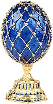 העתקים כחולים בסגנון ביצה של Qifu Faberge עם צירים וכתר מתנה ייחודית לעיצוב הבית