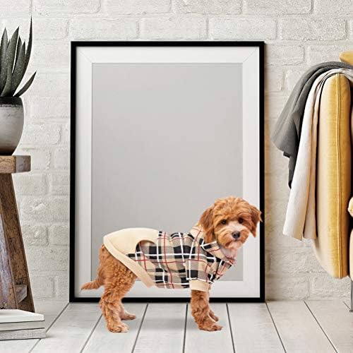 קפוצ'ון כלבים משובץ משובץ - סוודר כלבים רך וחם בסגנון בריטי עם חור רצועה, בגדי מזג אוויר קר עם