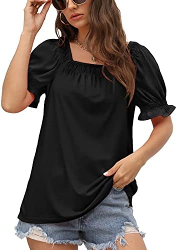 סאמפל נשים קיץ חולצות מקרית מתגנדר קצר שרוול כיכר צוואר חולצות טרנדי