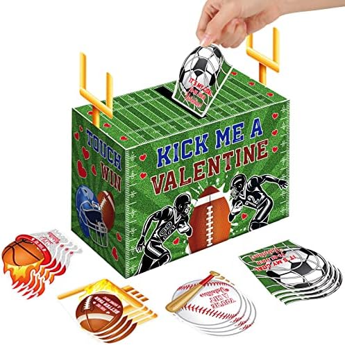 קופסאות ולנטיין לילדים בכדורגל כרטיסי ולנטיין עם 4 כרטיסים שונים לטובת מסיבת חילופי הכיתה, תיבת דואר