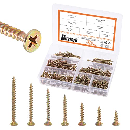 Rustark 420 pcs 7 גדלים 6 1/2 '' עד 1-1/2 '' ברגי עץ מצופים אבץ פיליפס פיליפס שטוח ברגי ברגי ברגי מגוון עץ