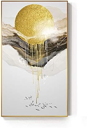 ציור שמן על בד - יד מצוירת מופשט זורם זהב שמש אמנות ציור שמן על בד גדול גודל מודרני יצירות אמנות קיר תמונה