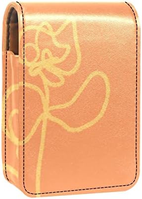 אוריואקאן שפתון מקרה עם מראה חמוד נייד איפור תיק קוסמטי פאוץ, כתום עלה פרח פרחוני מודרני