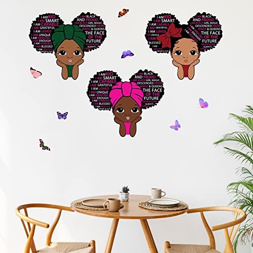 ילדה שחורה עם פרפר קסם ציטוט מעורר השראה מדבקות קיר, מדבקת קיר אפריקאית אמריקאית לחדר משחק חדר שינה חדר שינה