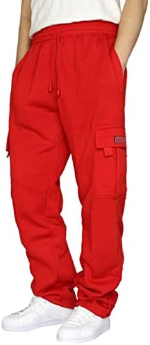 ZHUER Mens Strets מכנסי טרנינג משקל כבד מכנסי מטען מכנסיים מותניים אלסטיים משיכת מכנסי ספורט רחבים עם כיסים