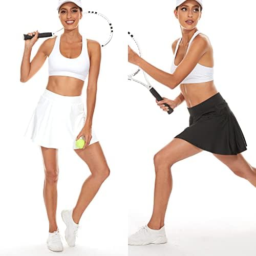 חצאית טניס קפלים של Yolix, גולף לבן עם כיסים לאימון ריצה