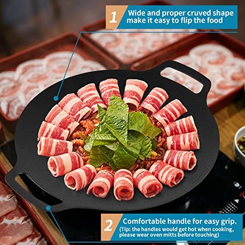 מחבת גריל קוריאנית של Sanbege עם ציפוי של 6 שכבות ללא סטיק, 15 מחבת מנגל עגולה, תואמת אינדוקציה, תנור