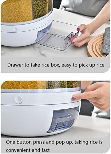 360 סיבוב אורז מתקן רב תא אטום יבש מזון מתקן תבואה אחסון מיכל לבית מטבח, אחד כפתור לחץ כדי לקחת אורז