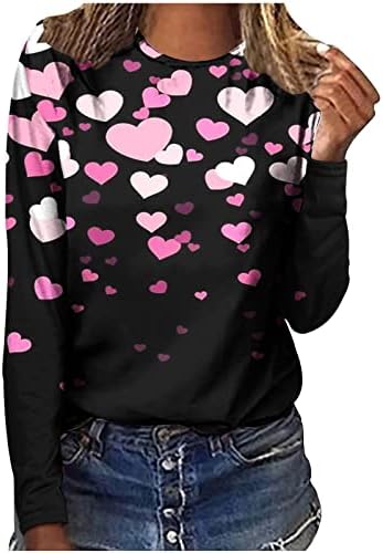 חולצת שרוול ארוך של יום האהבה לנשים עניבה חמודה צבע צמרות אופנה מזדמנת טוניקה טוניקה לבוש חולצה