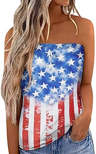סטרפלס נשים טנק טנק אמריקאי דגל אמריקאי מודפס צינור עליון 4 ביולי חולצות טוניקה מזדמנות ללא שרוולים גופיות