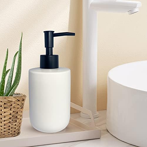 מתקן סבון לבן עם משאבה שחורה מט לחדר אמבטיה, עיצוב מודרני מינימליסטי מתקן קרם קרם גלילי, מתקן סבון כלים