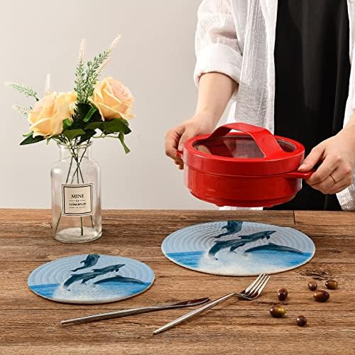 דולפינים ים מחזיקי סיר קפיצה למטבח מחזיק כותנה עגול סט של 2 טריביות עבות עמידות בחום כותנה רפידות חמות למטבח