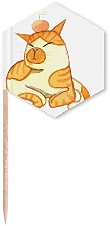 מיאוג ' י ציור בצבעי מים כתום חתול קיסם דגלי הקאפקייקס מבחר מסיבת חגיגה