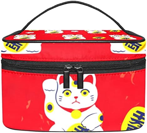 חמוד קריקטורה קריקטורה מזל חתולי Neko, תיק איפור רקע אדום תיק קוסמטיקה תיק מארגן איפור נסיעות לנשים