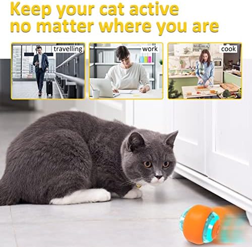 נע חתול צעצוע כדור, תנועה הופעל חתול צעצוע לחתולים מקורה, אינטראקטיבי חתול כדור, נטענת, אוטומטי / כיבוי,