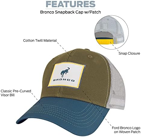 כובע סנאפבק של פורד ברונקו עם לוגו תיקון, זית / צהבהב