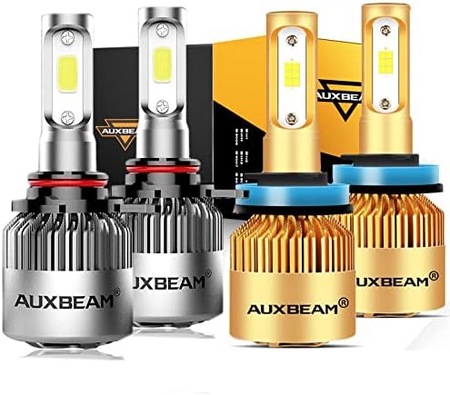 AUXBEAM 9005/HB3 H11/H8/H9 נורות LED משולבת, 6500K לבן קריר, תקע ומשחק, חבילה של 4