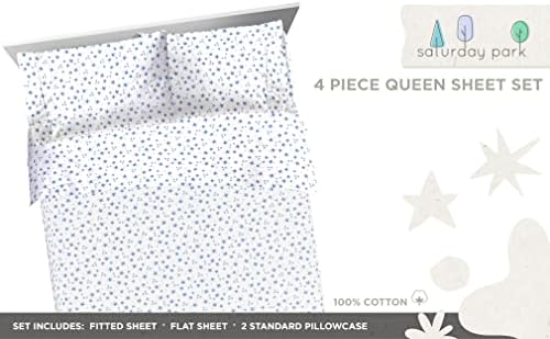 יום שבת פארק כוכבים כחולים בהירים יוקרה סט סדין מלכה - גיליונות מיטה רכים כותנה - כולל: סדין שטוח,