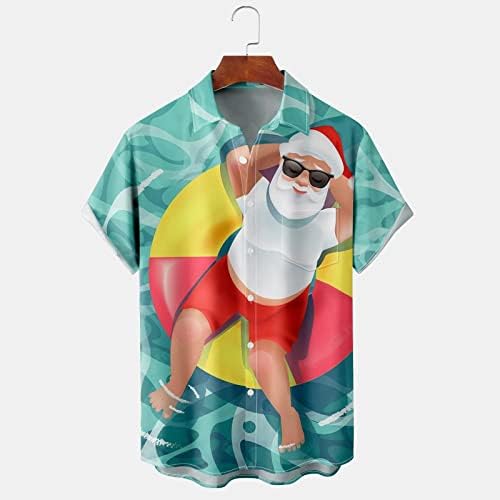 חולצת חג מולד לגברים גרפיקה סנטה שרוול קצר בלוק צבע רגיל מתאים לחולצת חוף הוואי