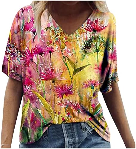 נשים בתוספת גודל חולצות קיץ 2023 פרחוני הדפסת חולצות אימון מקרית חולצות קצר שרוול טוניקות צווארון הנלי חולצה