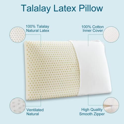 נשיקה חלום כרית לטקס Talalay, כרית מיטת שינה טבעית - כרית יוקרה רכה קווין גודל כרית ישנים, גב ובטן - כיסוי