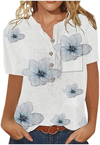 קיץ כפתור למטה חולצות לנשים, נשים של מזדמן אופנה כותנה פשתן מודפס חולצה רופף קצר שרוול חולצה למעלה