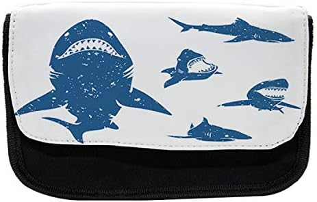 מארז עיפרון כריש לונאנים, אפקט במצוקה של חיי הים, תיק עיפרון עט בד עם רוכסן כפול, 8.5 x 5.5, כחול