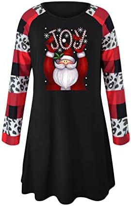 נשים של חג המולד הדפסה ארוך שרוול תחרה מכפלת חולצה רופף שמלה בתוספת גודל נדנדה שמלה