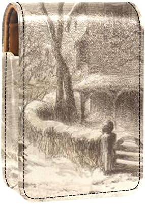 חג המולד פתיתי שלג לבנים זהובים ברקע שחור מחזיק קופסת שפתון עם מראה לתיק נרתיק ארנק, 9.5 על 2