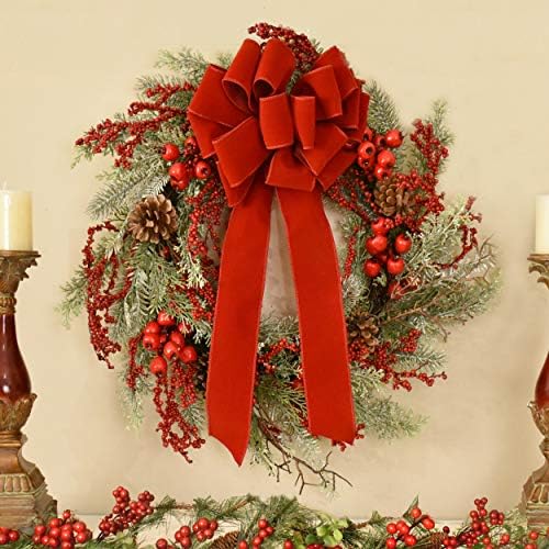 פרחוני בית תפאורה אדום קטיפה חג המולד קשתות-זהב קצה-סט של 4-15 לולאות