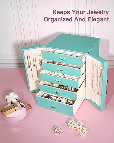 קופסאות תכשיטים ומארגנים של אטדורו, מארגני קופסאות תכשיטים גדולות עם 5 מגירות שרשרת עגיל שעונים צמידים אחסון עור