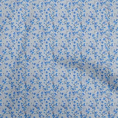 אחד זהורית כחול בד פרחוני שמלת חומר בד הדפסת בד על ידי חצר 56 אינץ רחב-7767