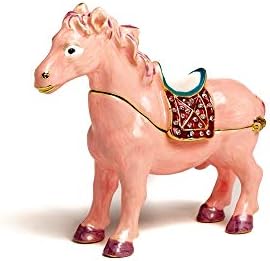 קרן קופל פינק סוס קופסת תכשיט מעוטרת באחסון תכשיטים גבישים סטאש צבוע בחווה צבועה בחווה דמות רעיון מתנה לקישוט